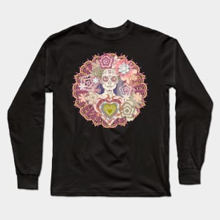 Z- Girl: Dreams of La Catrina. Digital Collage No. 9 Flaming Barbed Heart Variation Long Sleeve T-Shirt